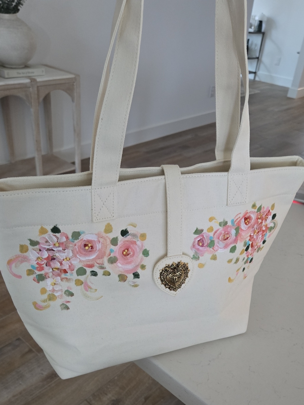 NEW NEVER USED Dolce And Gabbana Hand-Painted Cream Floral Tote Bag D&G Devotion